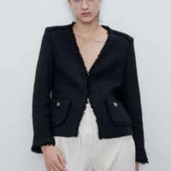 zara long tweed blazer